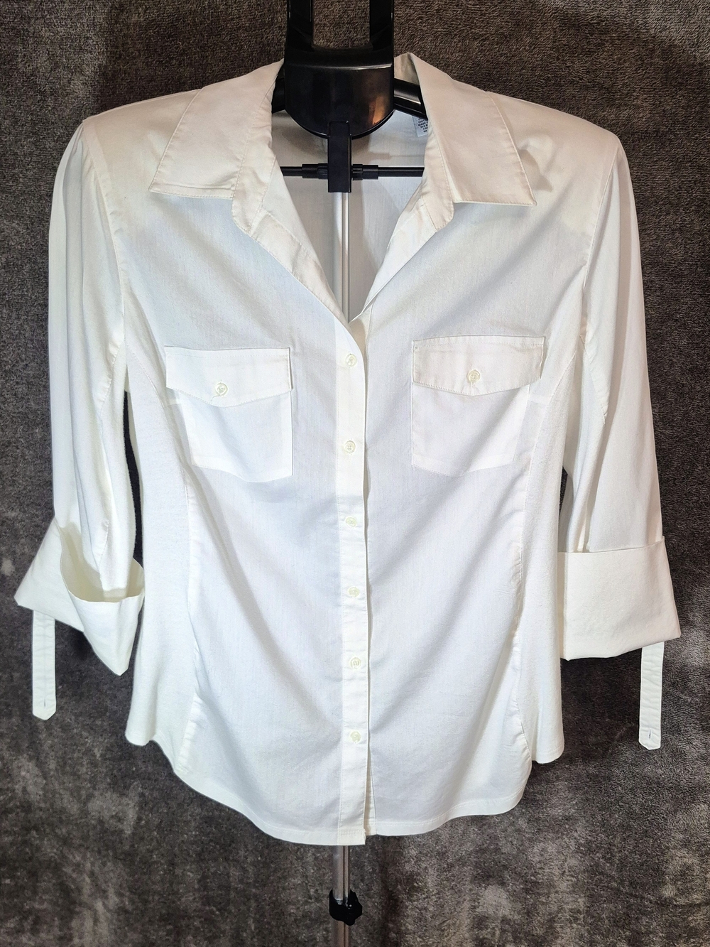 Signature by Larry Levine White Button Down Stretch Utility Blouse XL